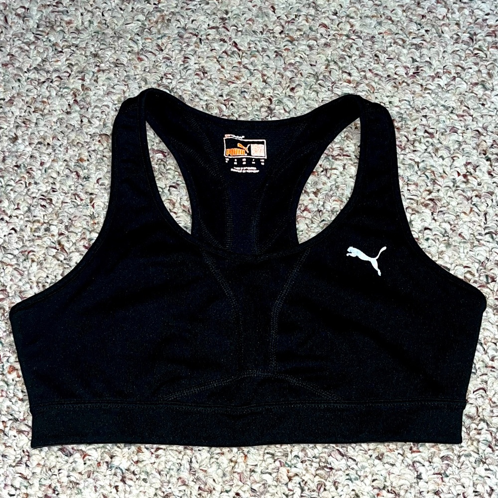 PUMA sportlifestyle Athletic Racerback Sports Bra Women’s Small Solid Black NWOT